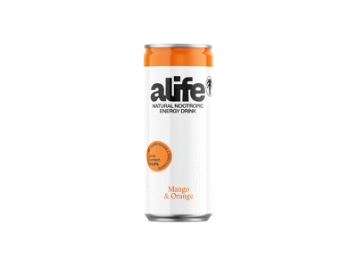 Apelsinų ir mangų skonio gazuotas natūralus energinis gėrimas, Alife, 330 ml 