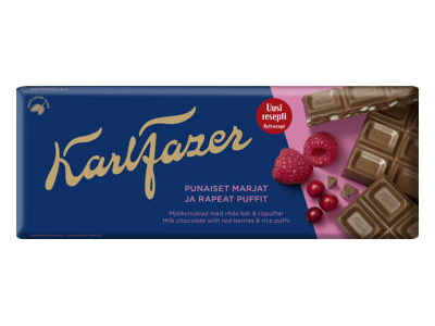 Pieninis šokoladas KARL FAZER su raudonosiomis uogomis, 180 g