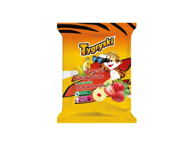 Kukurūzų lazdelės TYGRYSKI su braškių įdaru, 60 g