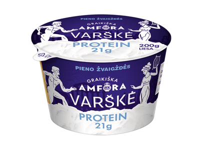 Liesa varškė GRAIKIŠKA AMFORA PROTEIN be laktozės,  0,9 % rieb., 200 g