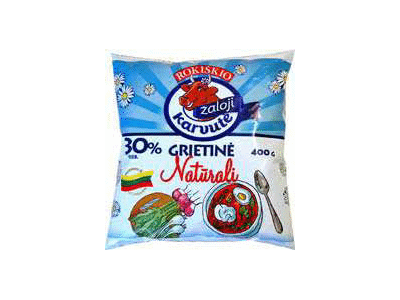 Natūrali ROKIŠKIO grietinė ŽALOJI KARVUTĖ, 30 % rieb., 400 g