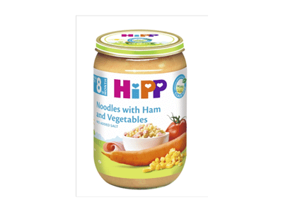 Ekolog. makaronai HIPP su kumpiu ir daržovėmis, nuo 8 mėn., 220 g