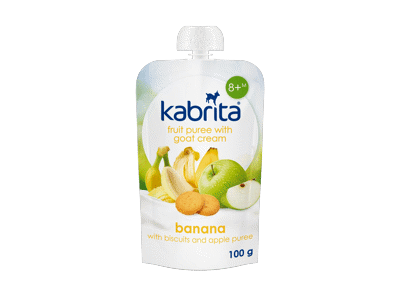 Tyrelė KABRITA su obuol., banan., saus., grietinėle, 8+ mėn., 100 g