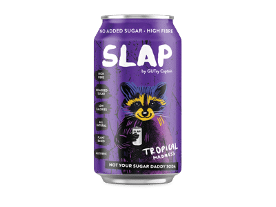 Gazuotas pasiflorų ir mango skonio gėrimas su skaidulomis ir natūraliu saldikliu SLAP, 330 ml