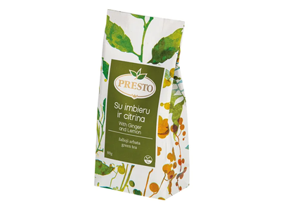 PRESTO žalioji arbata  (imbierų ir citrinų skonio), 80 g