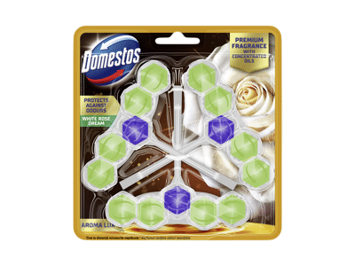 Tualeto gaiviklis ir valiklis DOMESTOS WHITE ROSE, 3 x 50 g, 150 g