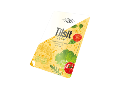 Sūrio produktas Tilsit VILVI, su augaliniais riebalais, 50 %, RSM, riekutėmis, 150g