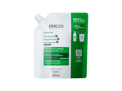 VICHY šampūnas nuo pleiskanų riebiai galvos odai DERCOS, 390 ml
