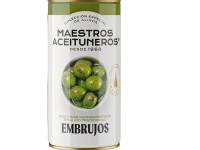 Žaliosios alyvuogės su kauliukais MAESTROS ACEITUNEROS Campo Real, su aliej., prieskon., 4,2/2,5 kg
