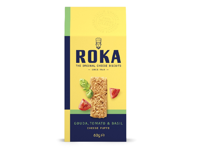 Sūrio trapučiai ROKA Gouda, su pomidorais ir baziliku, 60 g
