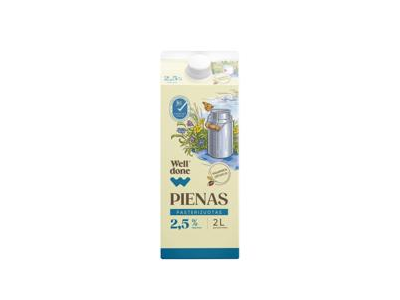 Pasterizuotas pienas WELL DONE, 2,5 % rieb., 2 l