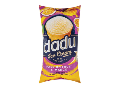 DADU Vanilės skonio valg. ledai su pasiflorų-mangų įdaru, 120ml / 65g