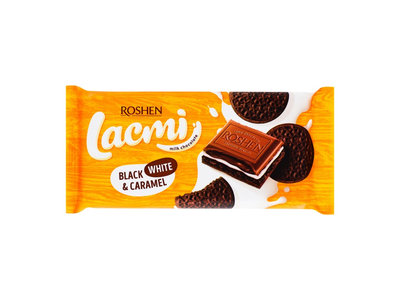 Pieniškas šokoladas ROSHEN, Lacmi, su sausainiais ir karamele, 100 g