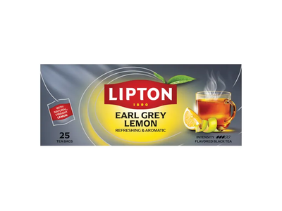 Aromatizuota juodoji arbata LIPTON EARL GREY LEMON su citrinomis, 25 vnt.