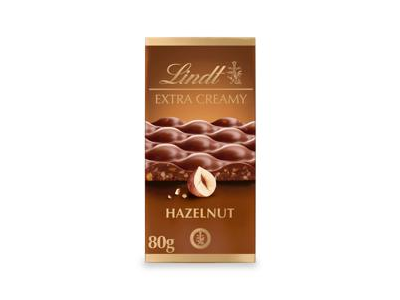 Pieninis šokoladas LINDT EXTRA CREAMY su lazdynų riešutais, 80 g