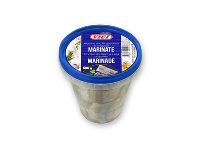 Atlantinių silkių filė gab. VIČI su svog.marin., 500 g