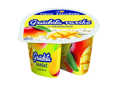Grūdėtoji varškė PIENO ŽVAIGŽDĖS su mangais, 7 % rieb., 150 g