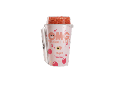 Arbatos gėrimas OMG Bubble Tea su braškių burbuliukais, persikų skonio, 270 ml