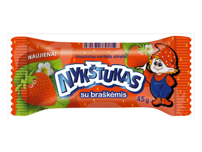 Glaistytas varškės sūrelis NYKŠTUKAS su braškėmis, 23,9% rieb., 45 g