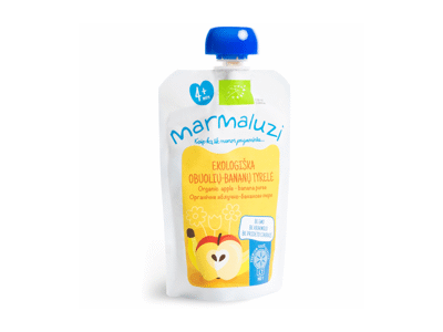 Ekologiška obuolių ir bananų tyrelė MARMALUZI (nuo 4 mėn.), 90 g