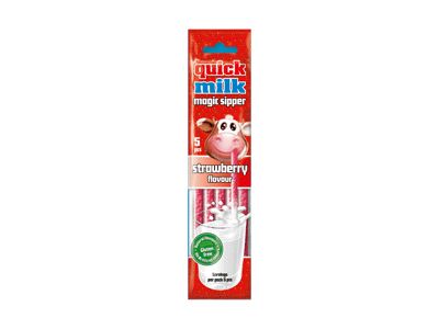 NAUJA! Šiaudeliai QUICK MILK, braškių skonio, 30 g