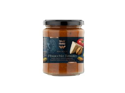 Makaronų padažas WELL DONE PREMIUM su pomidorais, skrudintomis pistacijomis ir rikota, 300 g