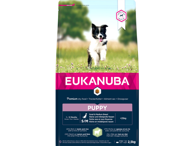 Sausas visavertis pašaras šunims EUKANUBA Puppy S/M Breeds Lamb & Rice, 2,5kg