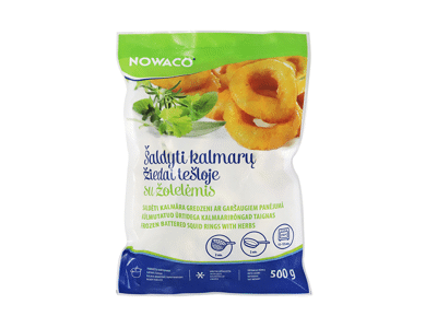 Šaldyti kalmarų žiedai tešloje NOWACO su žolelėmis, 500 g