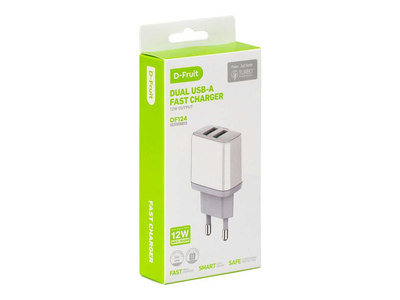 Dvigubas USB-A greitasis įkroviklis D-FRUIT (12W), 1vnt.