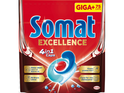 Indaplovių kapsulės SOMAT Excellence 4in1, 75 vnt.
