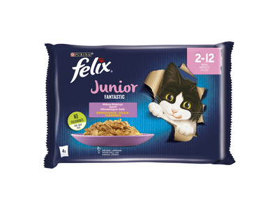 Konservuotas ėdalas katėms FELIX Fantastic Junior, su padažu, 4 x 85 g