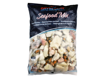 Šaldytas jūros gėrybių mišinys DAYSEADAY, 4 ingredientai, virtas, 20 % glazūra, 1 kg