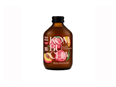 Kombuča WELL DONE persikų ir citrinos skonio, 330 ml