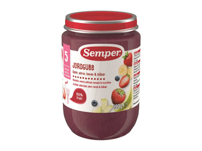 Braškių, kriaušių, bananų ir mėlynių tyrelė SEMPER, nuo 5 mėn., 190 g
