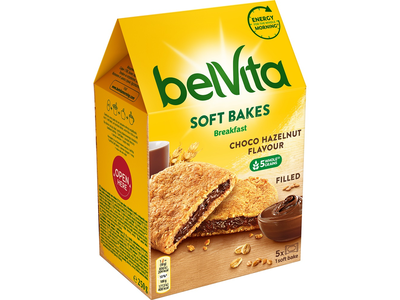 Sausainiai BELVITA su šokolado ir lazdyno riešutų skonio įdaru, 250g