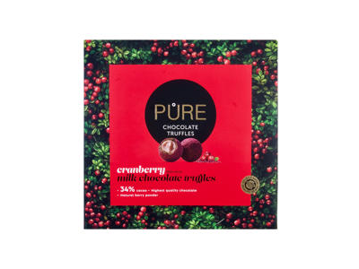 Pieninio šokolado PURE CHOCOLATE triufeliai su spanguolių kremo įdaru, 120 g