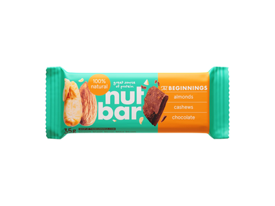 Batonėlis THE BEGINNINGS su riešutais, šokoadu, veganiškas, 35 g