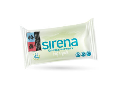 Drėgnos servetėlės Sirena, 1 sl, 15 vnt.