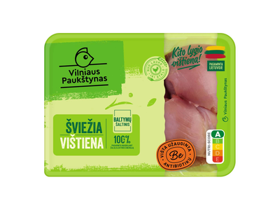 Šviežia broilerių, užaugintų be antibiotikų, šlaunelių mėsa, 500 g