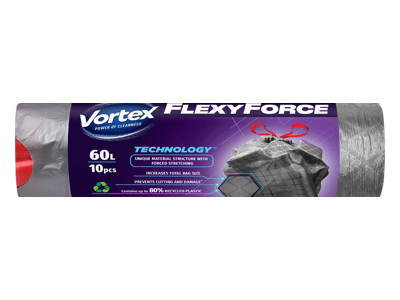 Šiukšlių maišai VORTEX FLEXY DRAWSTR, 60 l, 10 vnt.