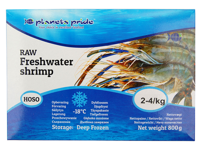 Šaldytos didžiosios ilgažnyplės krevetės, nevirtos, su galvomis, su kiautais, 2/4vnt, 20% glaz,1kg