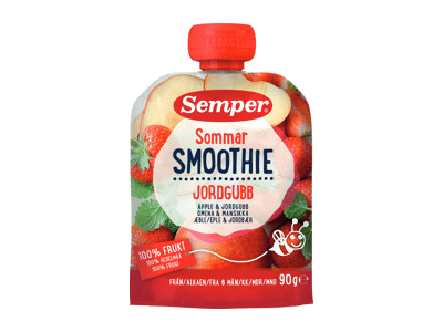Smoothie geriamoji obuolių ir braškių tyrė SEMPER, nuo 6 mėn., 90 g