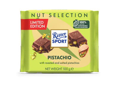 Pieninis šokoladas RITTER SPORT su skrudintomis pistacijomis, 100 g