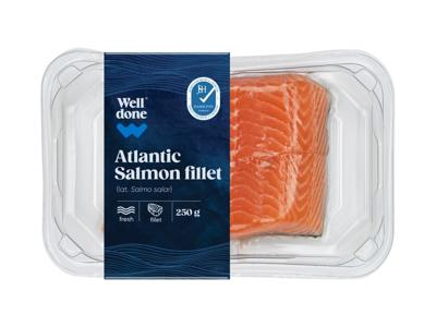 Šviežia atlantinės lašišos (lot. Salmo Salar) filė su oda, 250 g