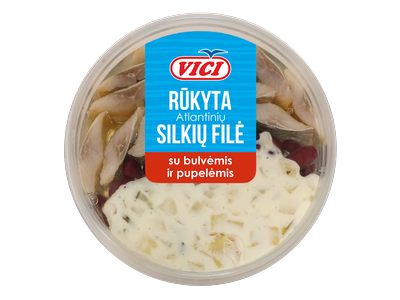 Rūkyti silkių filė gabaliukai su bulvių salotom ir pupelėm, 210 g