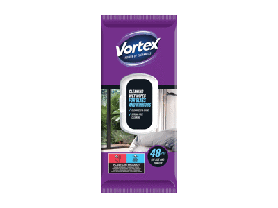 Drėgnosios servetėlės VORTEX CLEAN.WIPES GLASS&MIRRORS, 48 vnt.