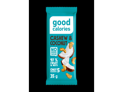 Datulių batonėlis GOOD CALORIES, su anakardžiais, žemės riešutais ir kokosais, 35 g