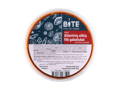 Kepti atlantinių silkių filė gabaliukai pomidorų padaže BITE, 220 g