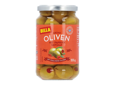 Žaliosios alyvuogės įdarytos paprika BILLA, 355 g