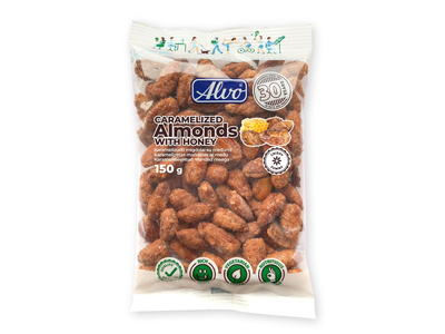 Karamelizuoti migdolai su medumi ALVO, 150 g